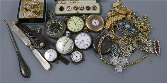 Nine assorted pocket and wristwatches and sundry costume jewellery etc.